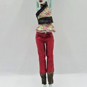 Monster High Doll Jinafire Long Scaremester Red Shiny Pants & Top Outfit